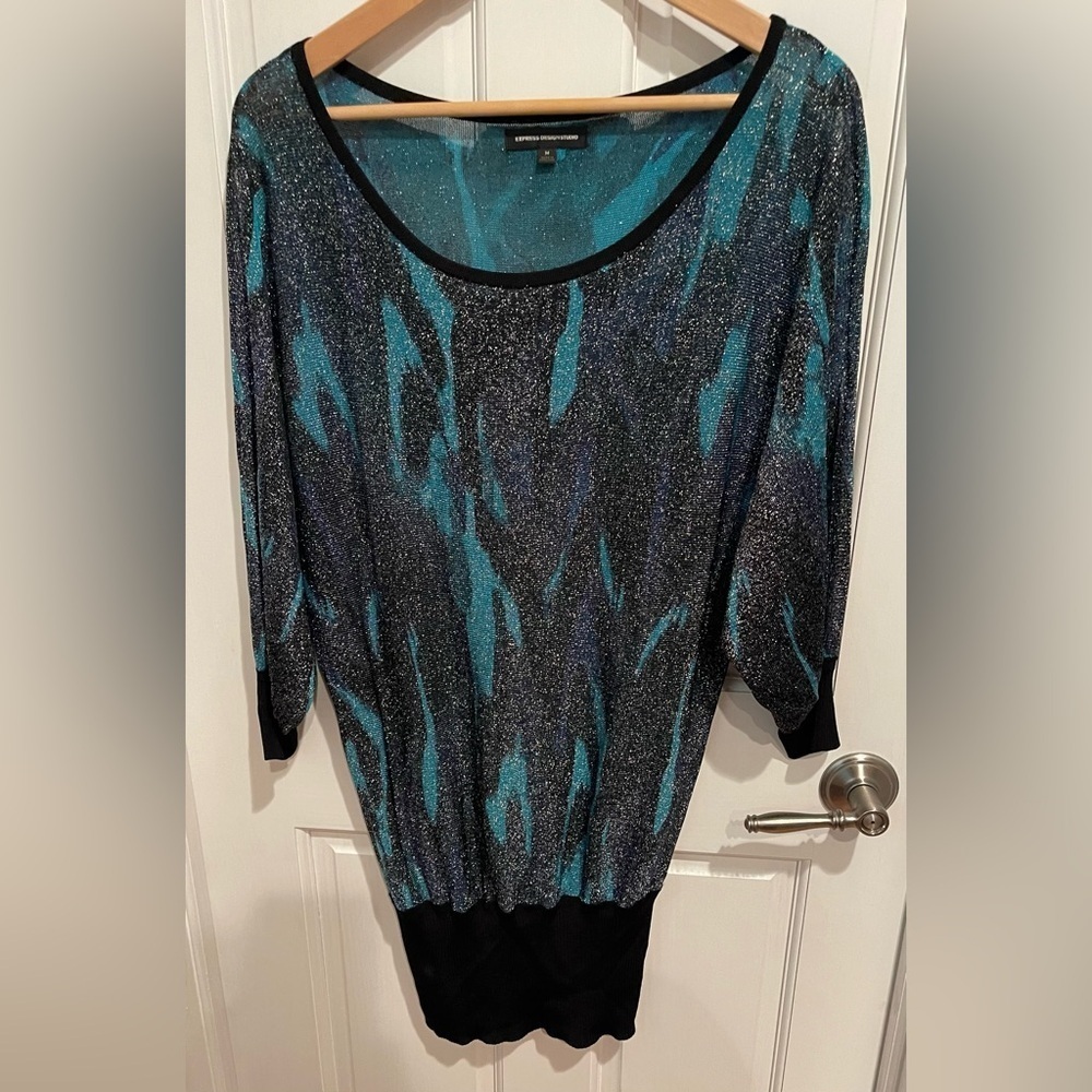 Express Design Studio Sparkly Y2K Blue and Black Top M